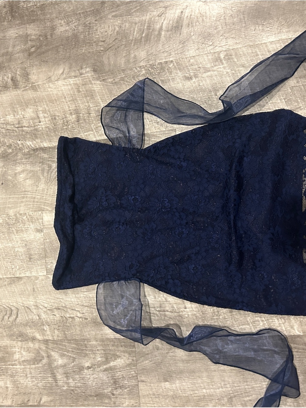 Lucy in the Sky Navy Strapless Lace Dress with Sheer Sash